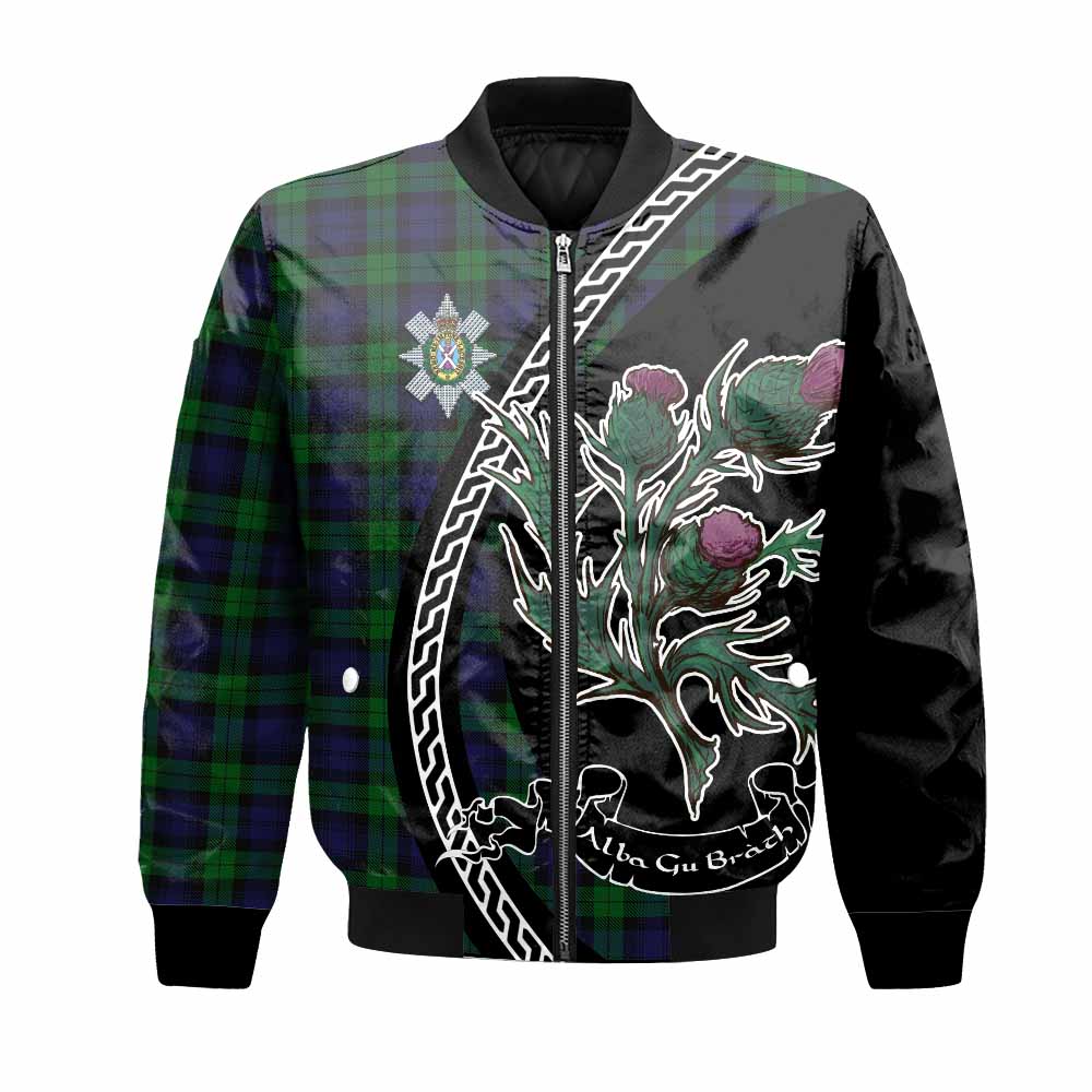 Black Watch Family Crest Tartan Bomber Jacket Alba Thistle Inspired - Tartan Vibes Clothing