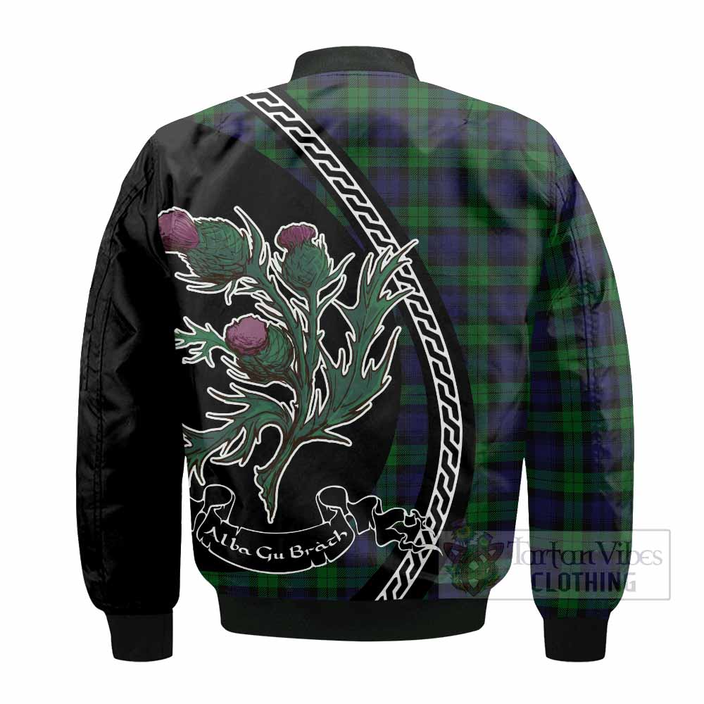 Black Watch Family Crest Tartan Bomber Jacket Alba Thistle Inspired - Tartan Vibes Clothing