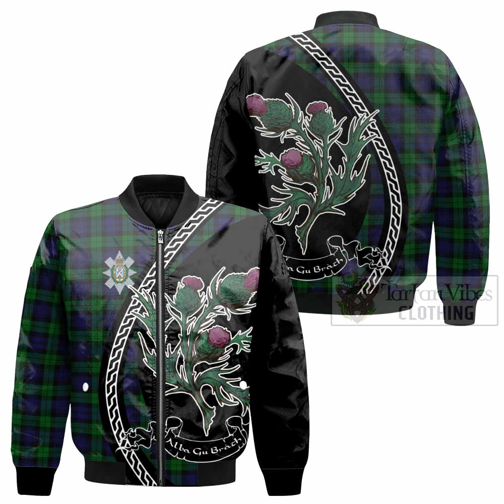 Black Watch Family Crest Tartan Bomber Jacket Alba Thistle Inspired - Tartan Vibes Clothing