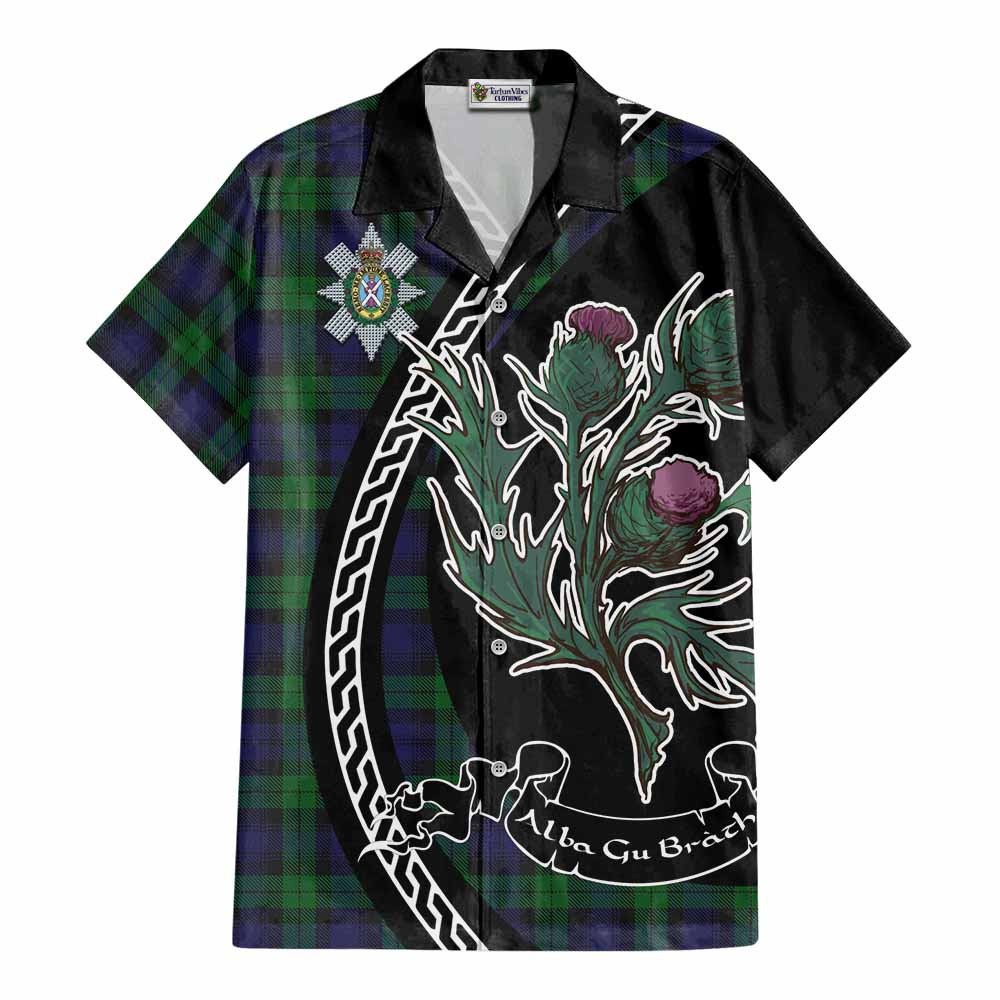 Black Watch Family Crest Tartan Cotton Hawaiian Shirt Alba Thistle Inspired - Tartan Vibes Clothing