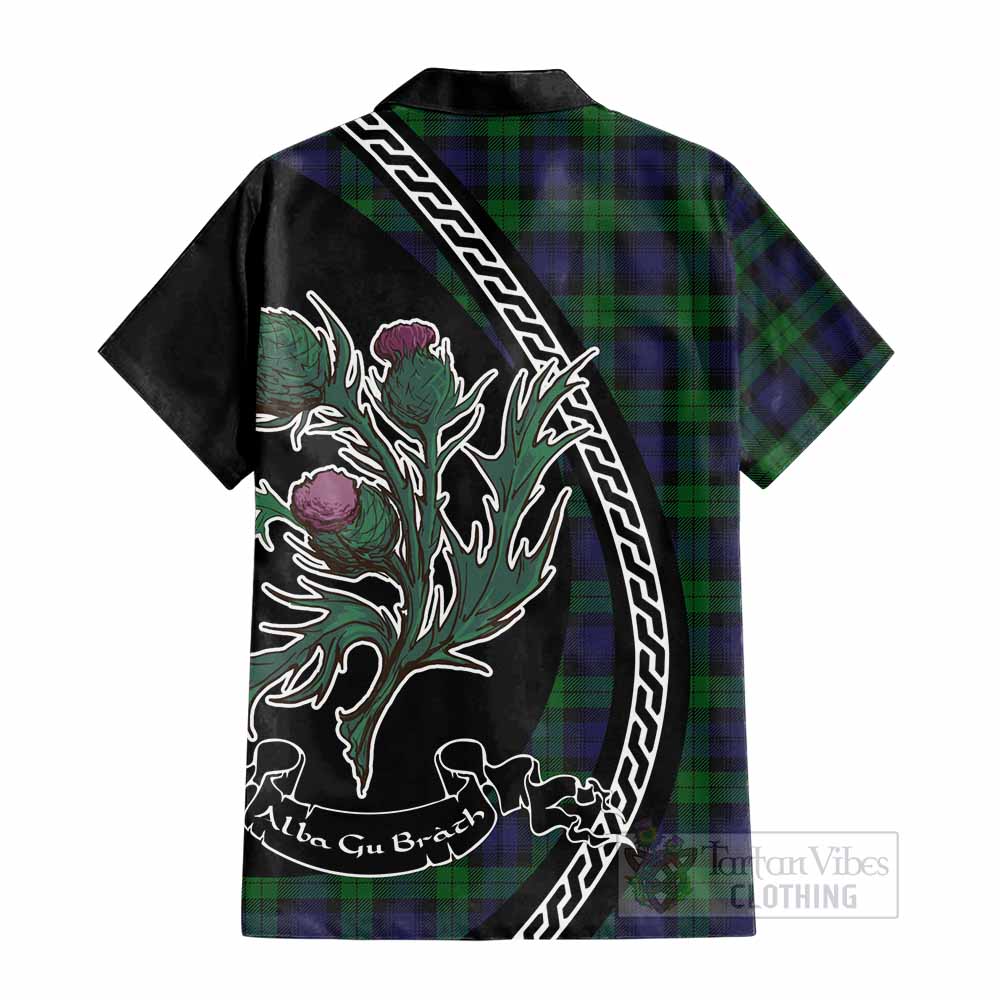 Black Watch Family Crest Tartan Cotton Hawaiian Shirt Alba Thistle Inspired - Tartan Vibes Clothing