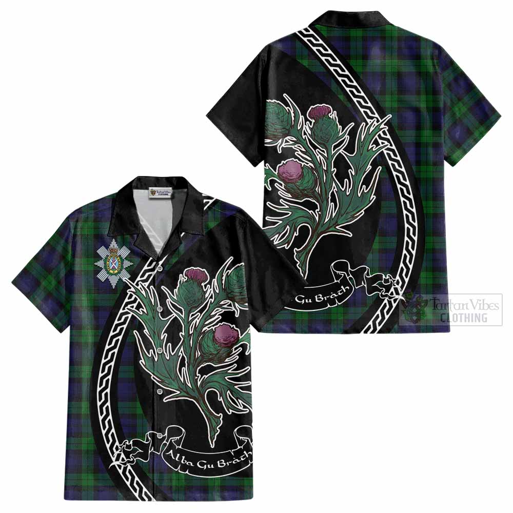 Black Watch Family Crest Tartan Cotton Hawaiian Shirt Alba Thistle Inspired - Tartan Vibes Clothing