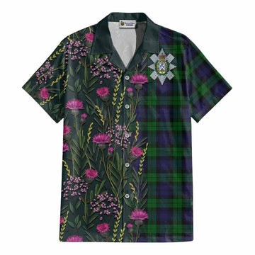 Black Watch Family Crest Tartan Cotton Hawaiian Shirt Scottish Thistle Flower Pattern Half Style - Tartan Vibes Clothing