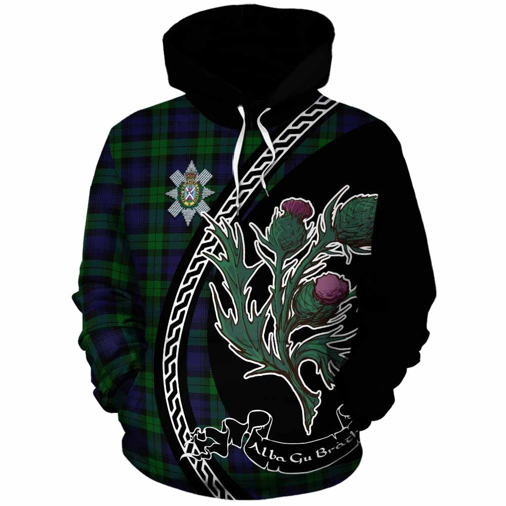Black Watch Family Crest Tartan Cotton Hoodie Alba Thistle Inspired - Tartan Vibes Clothing