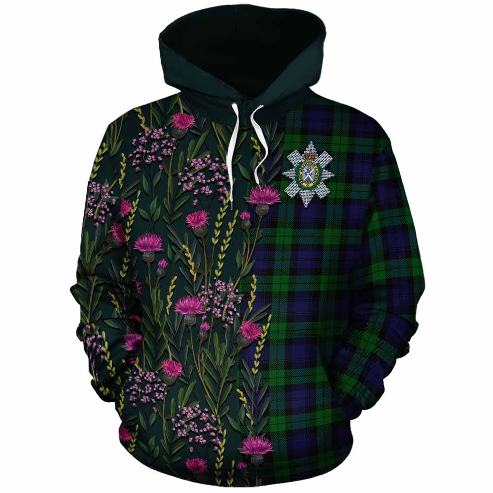 Black Watch Family Crest Tartan Cotton Hoodie Scottish Thistle Flower Pattern Half Style - Tartan Vibes Clothing