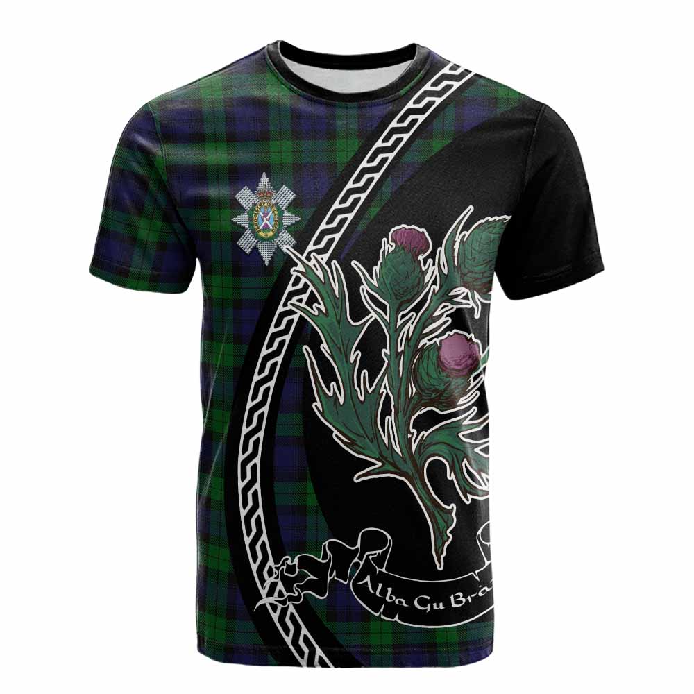 Black Watch Family Crest Tartan Cotton T-shirt Alba Thistle Inspired - Tartan Vibes Clothing