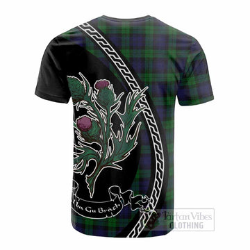 Black Watch Family Crest Tartan Cotton T-shirt Alba Thistle Inspired - Tartan Vibes Clothing