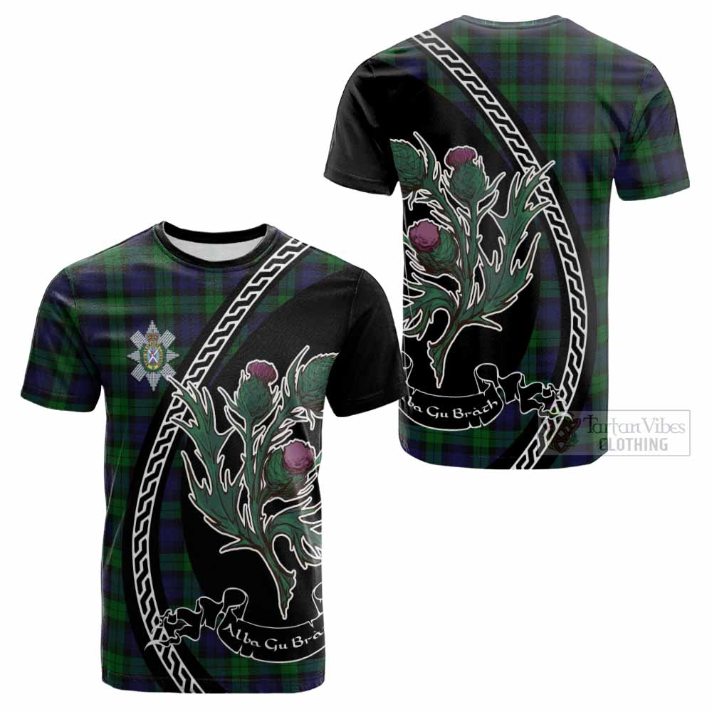 Black Watch Family Crest Tartan Cotton T-shirt Alba Thistle Inspired - Tartan Vibes Clothing