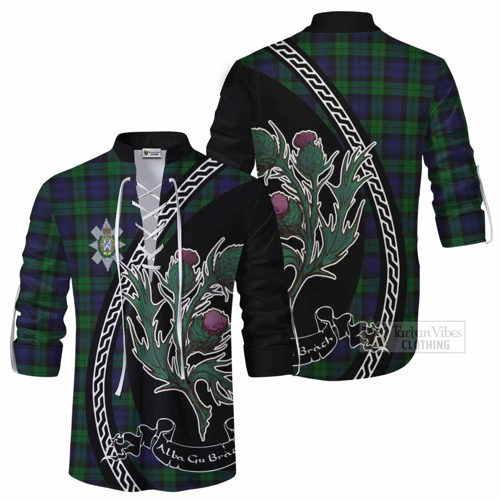 Black Watch Family Crest Tartan Ghillie Shirt Alba Thistle Inspired - Tartan Vibes Clothing