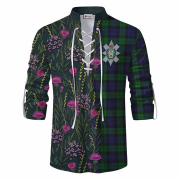 Black Watch Family Crest Tartan Ghillie Shirt Scottish Thistle Flower Pattern Half Style