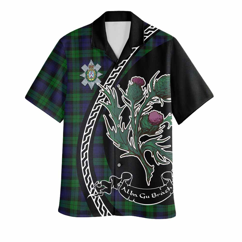 Black Watch Family Crest Tartan Hawaiian Shirt Alba Thistle Inspired - Tartan Vibes Clothing