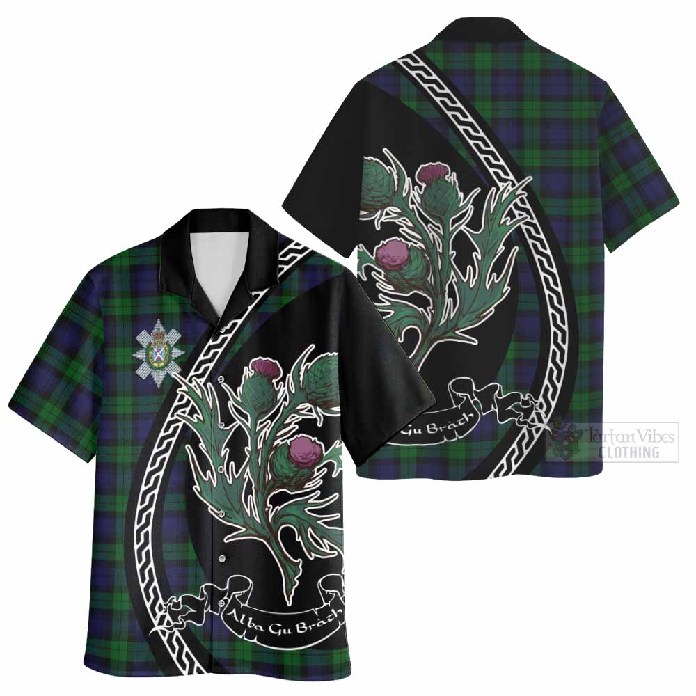 Black Watch Family Crest Tartan Hawaiian Shirt Alba Thistle Inspired - Tartan Vibes Clothing