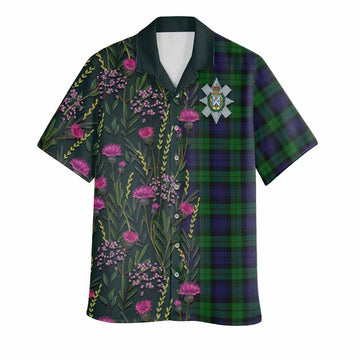 Black Watch Family Crest Tartan Hawaiian Shirt Scottish Thistle Flower Pattern Half Style