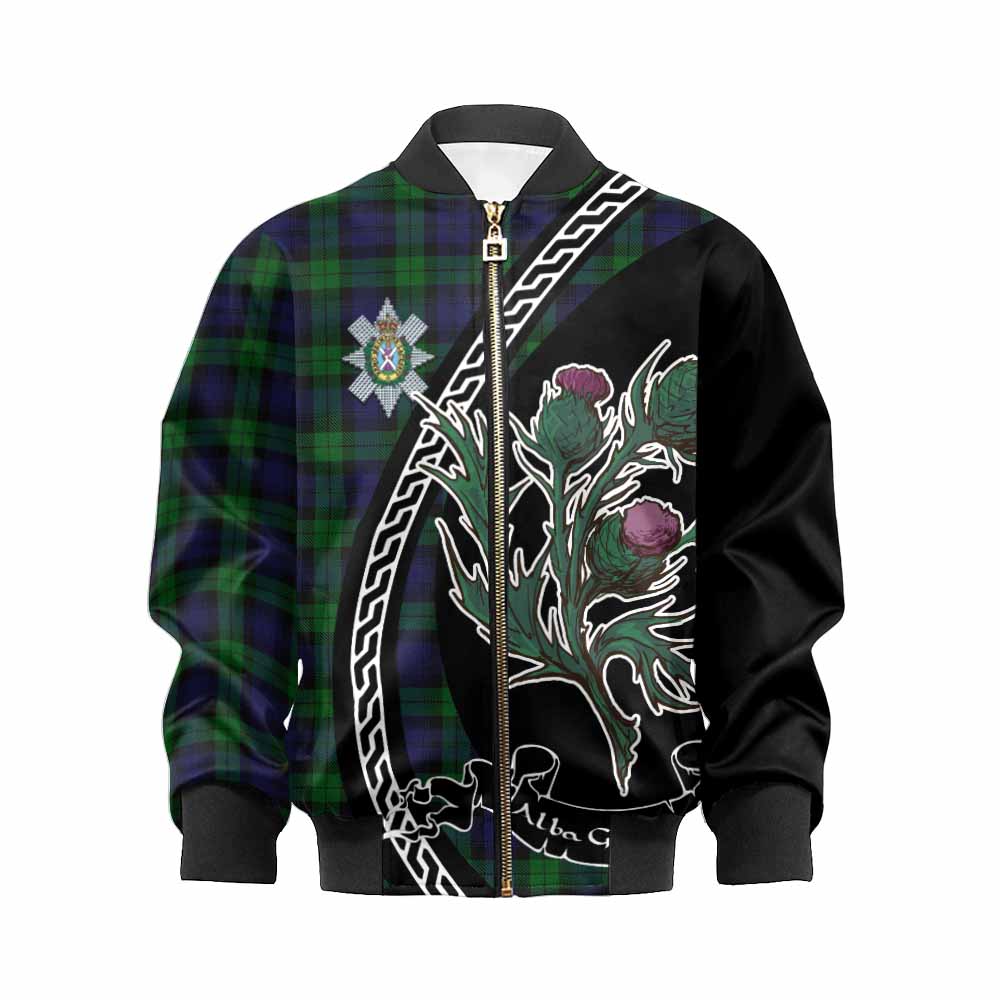Black Watch Family Crest Tartan Kid Bomber Jacket Alba Thistle Inspired - Tartan Vibes Clothing