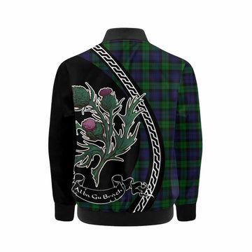 Black Watch Family Crest Tartan Kid Bomber Jacket Alba Thistle Inspired - Tartan Vibes Clothing