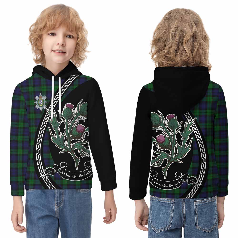 Black Watch Family Crest Tartan Kid Hoodie Alba Thistle Inspired - Tartan Vibes Clothing