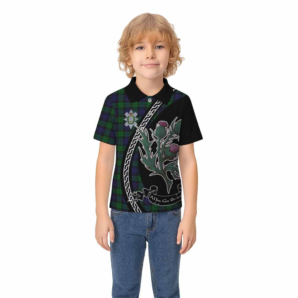 Black Watch Family Crest Tartan Kid Polo Shirt Alba Thistle Inspired - Tartan Vibes Clothing