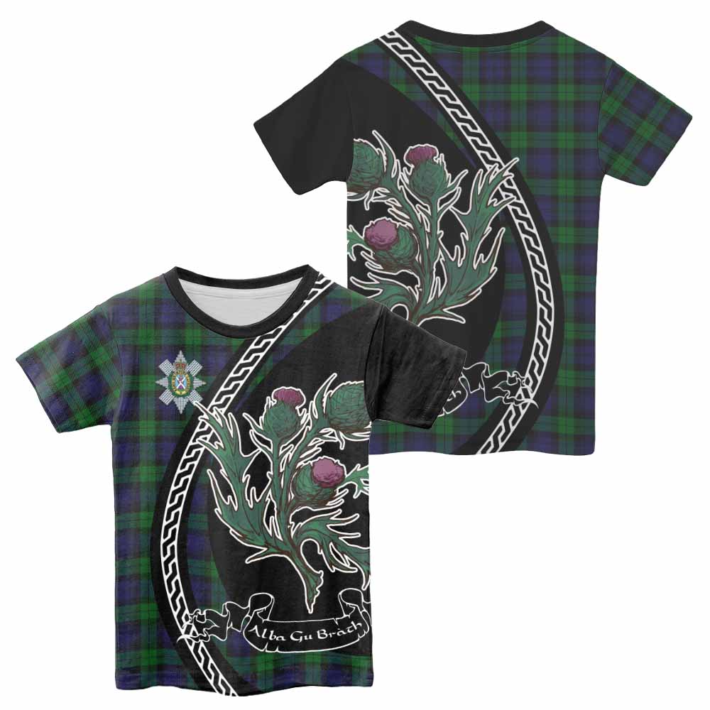 Black Watch Family Crest Tartan Kid T-shirt Alba Thistle Inspired - Tartan Vibes Clothing