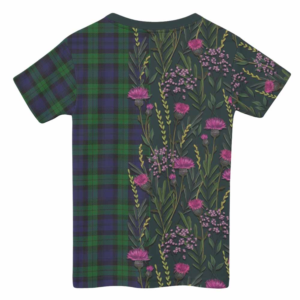 Black Watch Family Crest Tartan Kid T-shirt Scottish Thistle Flower Pattern Half Style - Tartan Vibes Clothing