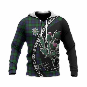 Black Watch Family Crest Tartan Knitted Hoodie Alba Thistle Inspired