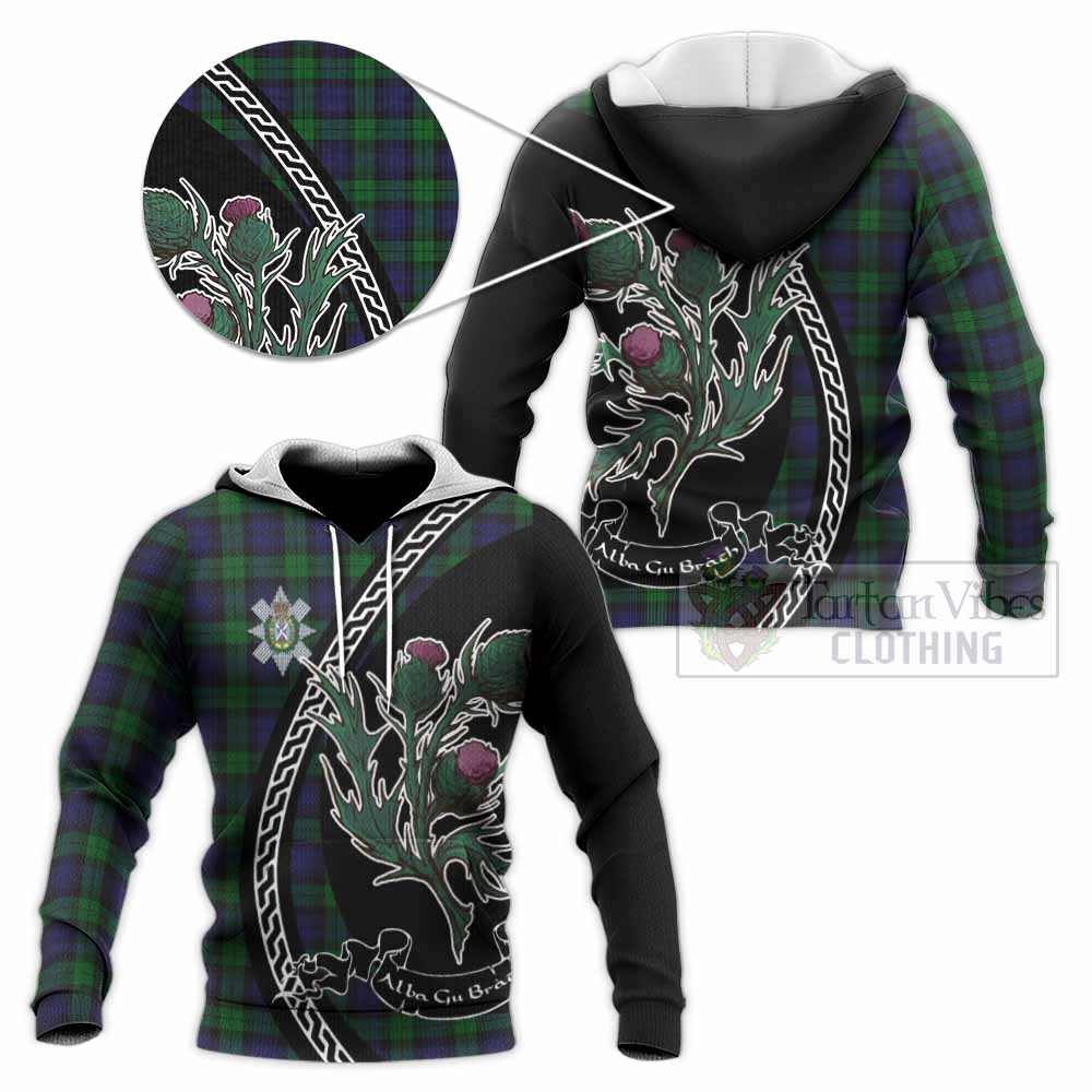 Black Watch Family Crest Tartan Knitted Hoodie Alba Thistle Inspired - Tartan Vibes Clothing