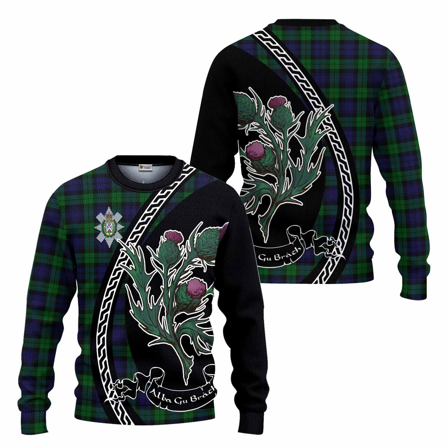 Black Watch Family Crest Tartan Knitted Sweater Alba Thistle Inspired - Tartan Vibes Clothing