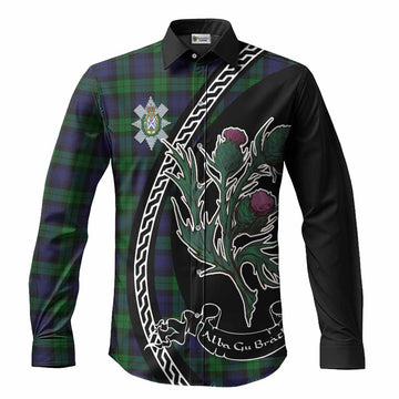 Black Watch Family Crest Tartan Long Sleeve Button Shirts Alba Thistle Inspired