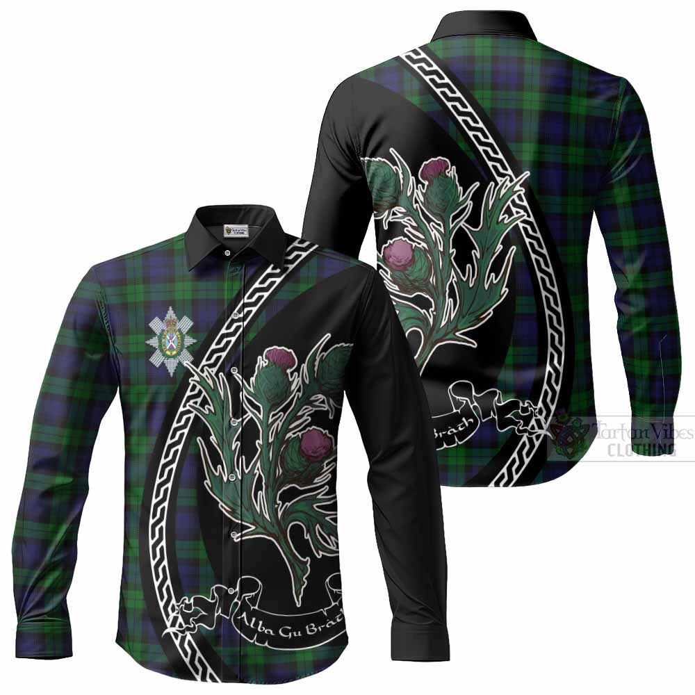 Black Watch Family Crest Tartan Long Sleeve Button Shirts Alba Thistle Inspired - Tartan Vibes Clothing