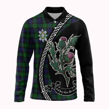 Black Watch Family Crest Tartan Long Sleeve Polo Shirt Alba Thistle Inspired