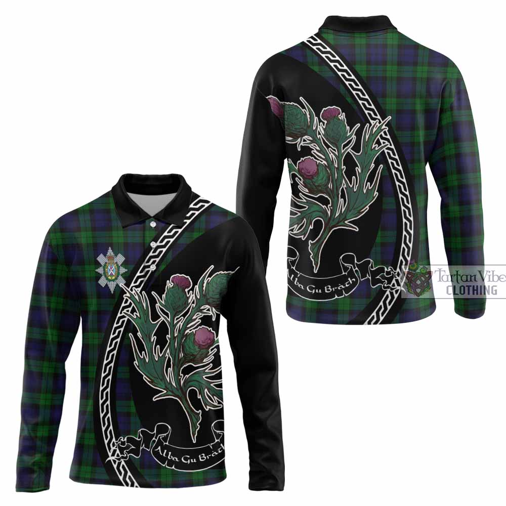 Black Watch Family Crest Tartan Long Sleeve Polo Shirt Alba Thistle Inspired - Tartan Vibes Clothing