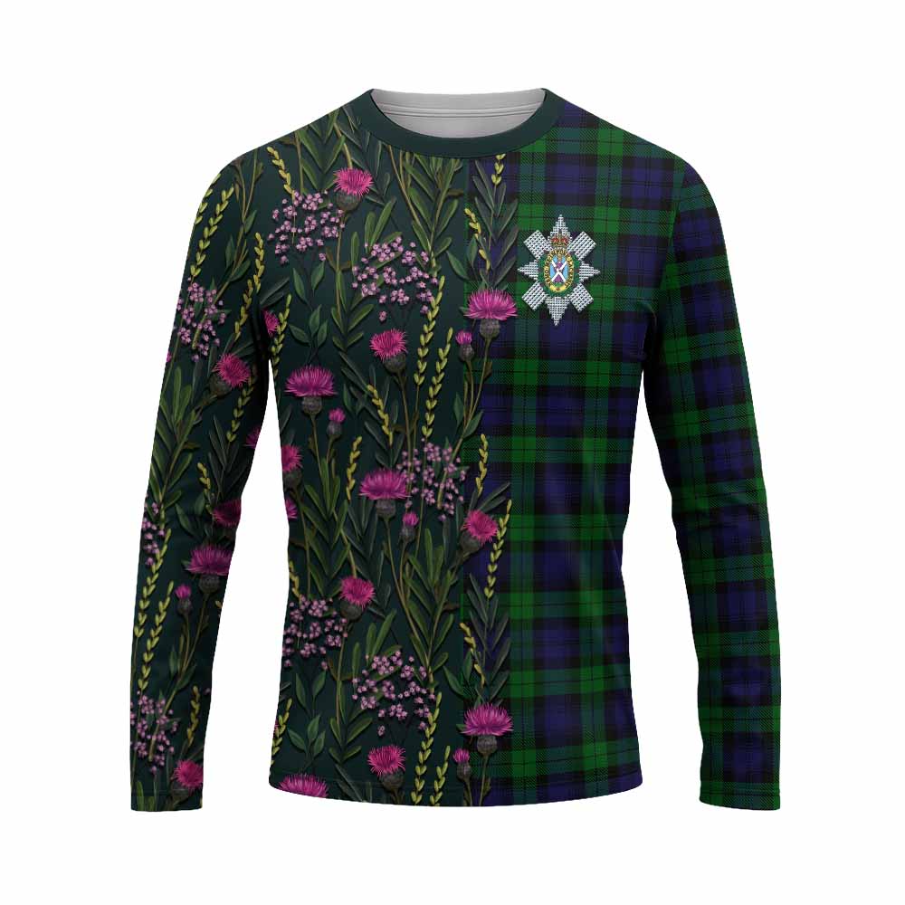 Black Watch Family Crest Tartan Long Sleeve T-Shirt Scottish Thistle Flower Pattern Half Style - Tartan Vibes Clothing