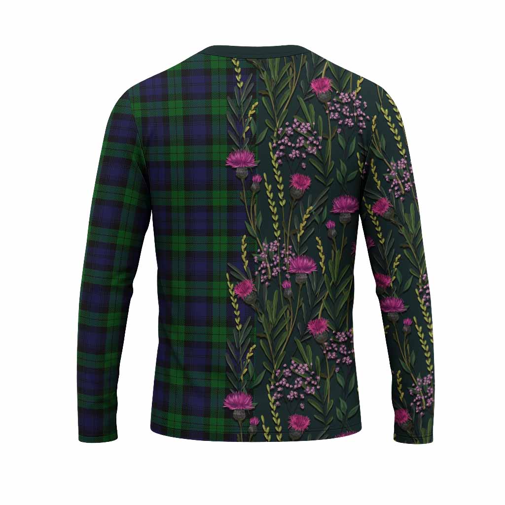 Black Watch Family Crest Tartan Long Sleeve T-Shirt Scottish Thistle Flower Pattern Half Style - Tartan Vibes Clothing
