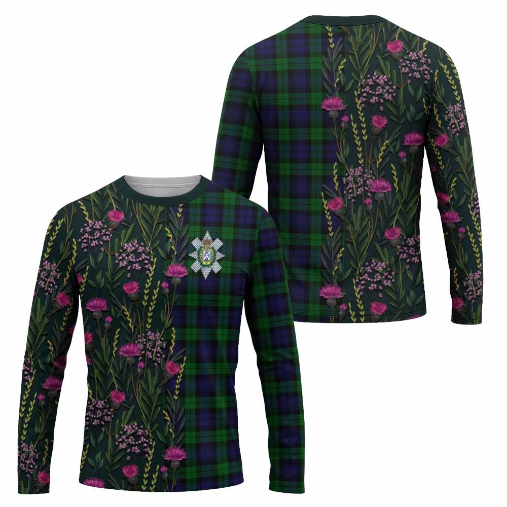 Black Watch Family Crest Tartan Long Sleeve T-Shirt Scottish Thistle Flower Pattern Half Style - Tartan Vibes Clothing
