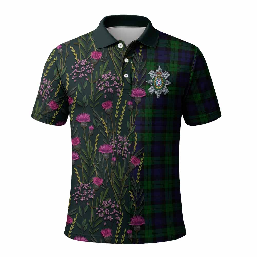 Black Watch Family Crest Tartan Polo Shirt Scottish Thistle Flower Pattern Half Style - Tartan Vibes Clothing