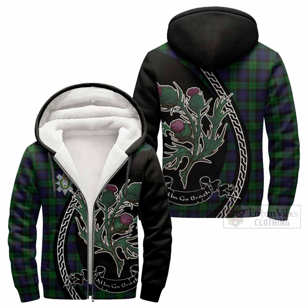 Black Watch Family Crest Tartan Sherpa Hoodie Alba Thistle Inspired - Tartan Vibes Clothing