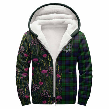 Black Watch Family Crest Tartan Sherpa Hoodie Scottish Thistle Flower Pattern Half Style