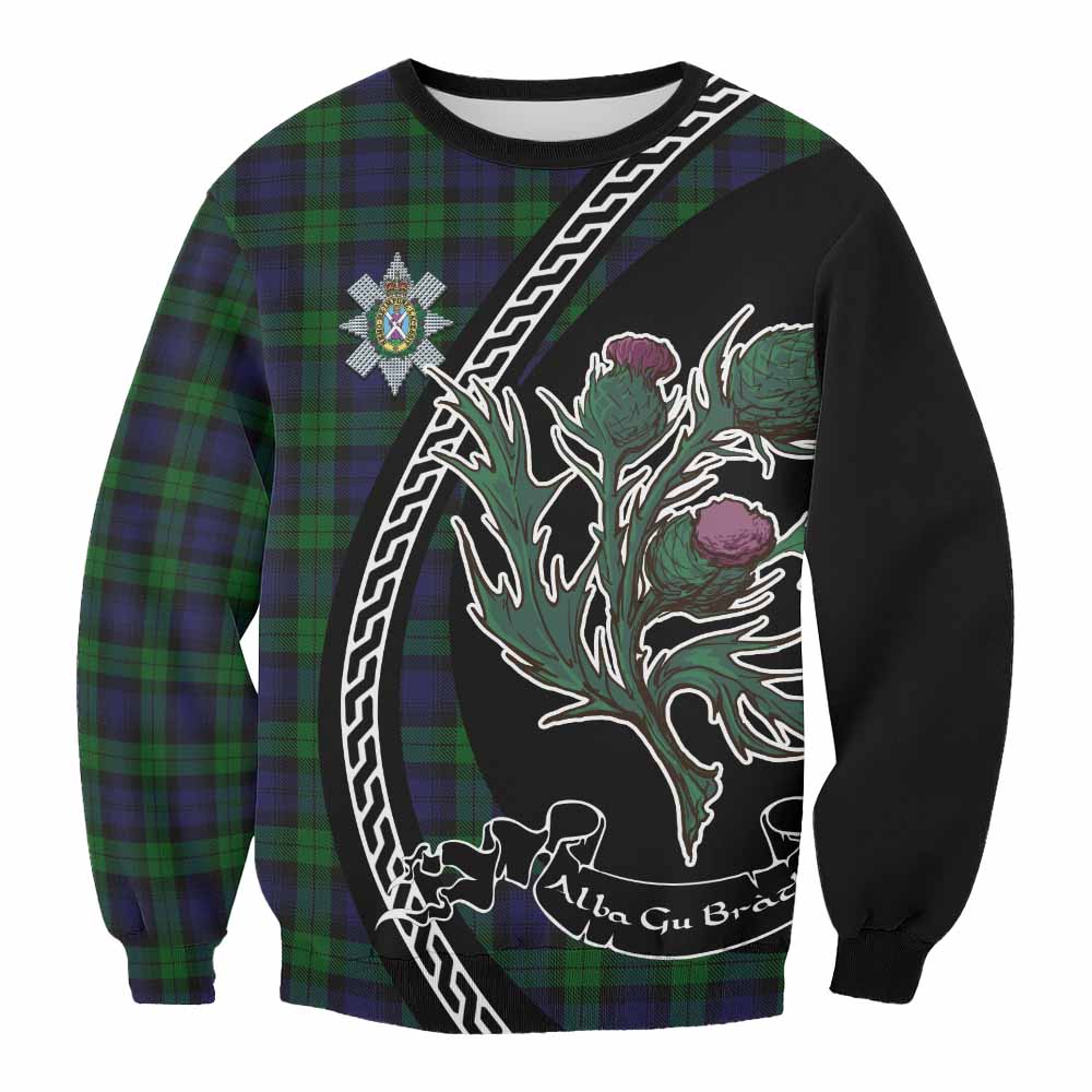 Black Watch Family Crest Tartan Sweatshirt Alba Thistle Inspired - Tartan Vibes Clothing
