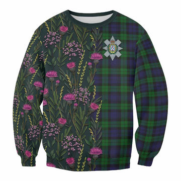 Black Watch Family Crest Tartan Sweatshirt Scottish Thistle Flower Pattern Half Style - Tartan Vibes Clothing