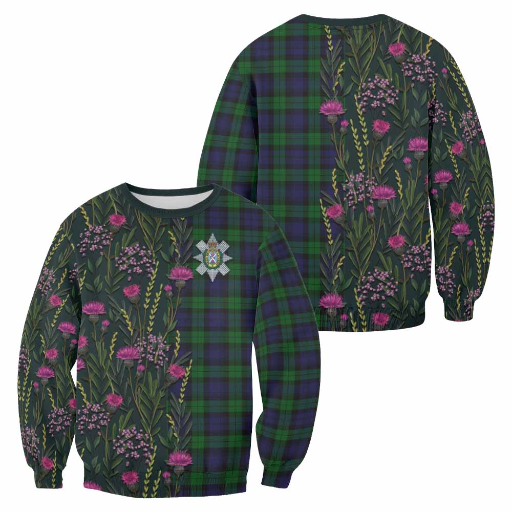 Black Watch Family Crest Tartan Sweatshirt Scottish Thistle Flower Pattern Half Style - Tartan Vibes Clothing