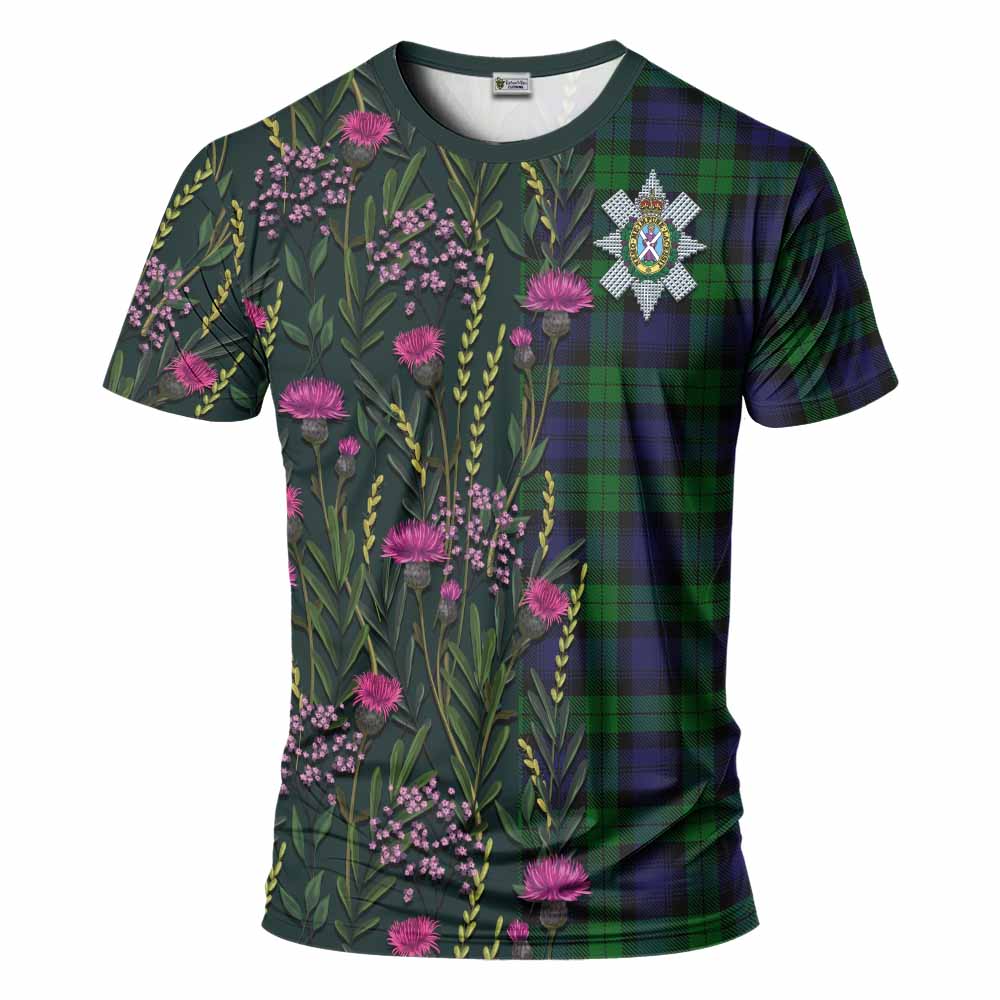 Black Watch Family Crest Tartan T-Shirt Scottish Thistle Flower Pattern Half Style - Tartan Vibes Clothing