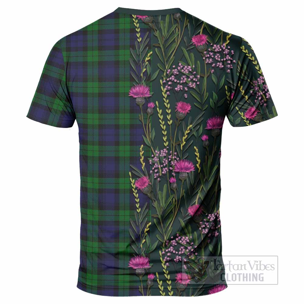 Black Watch Family Crest Tartan T-Shirt Scottish Thistle Flower Pattern Half Style - Tartan Vibes Clothing