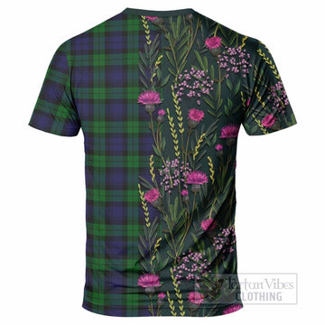 Black Watch Family Crest Tartan T-Shirt Scottish Thistle Flower Pattern Half Style - Tartan Vibes Clothing