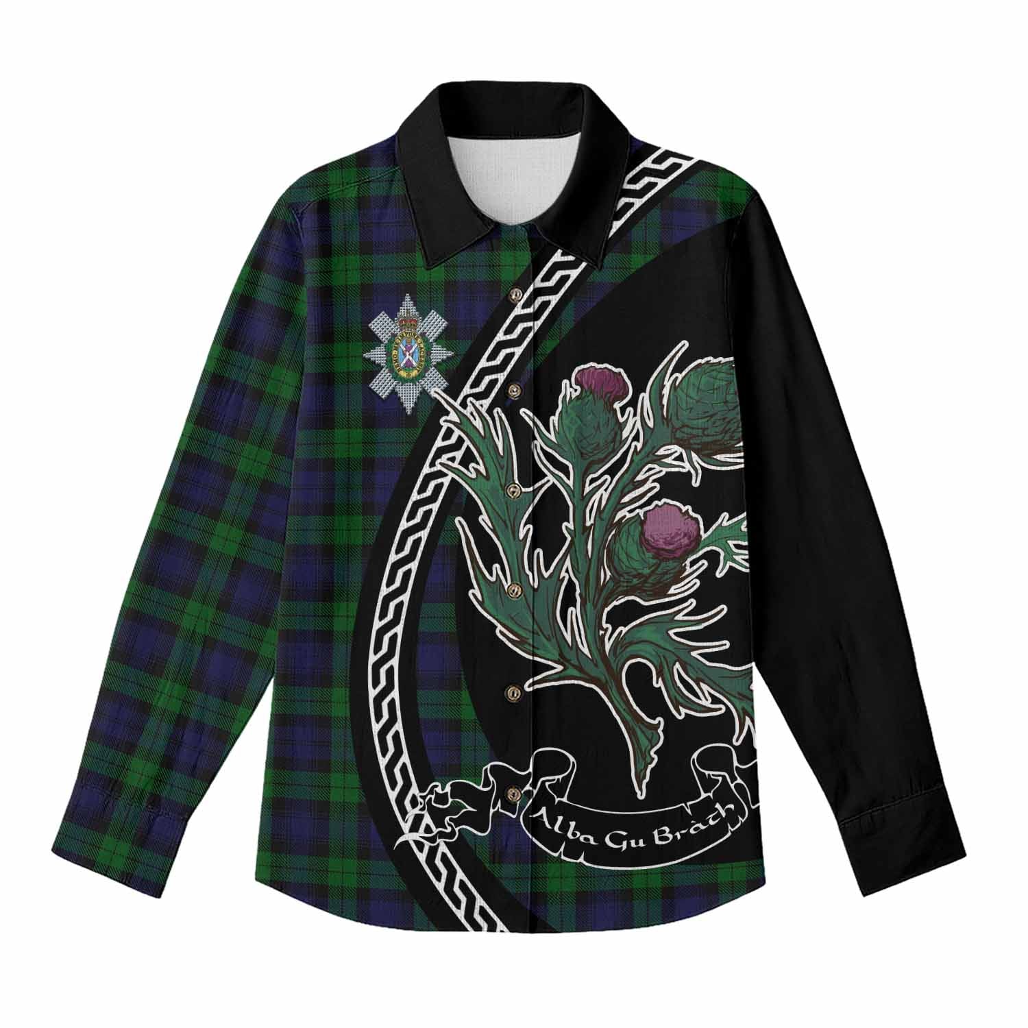 Black Watch Family Crest Tartan Women Casual Shirt Alba Thistle Inspired - Tartan Vibes Clothing