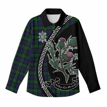 Black Watch Family Crest Tartan Women Casual Shirt Alba Thistle Inspired