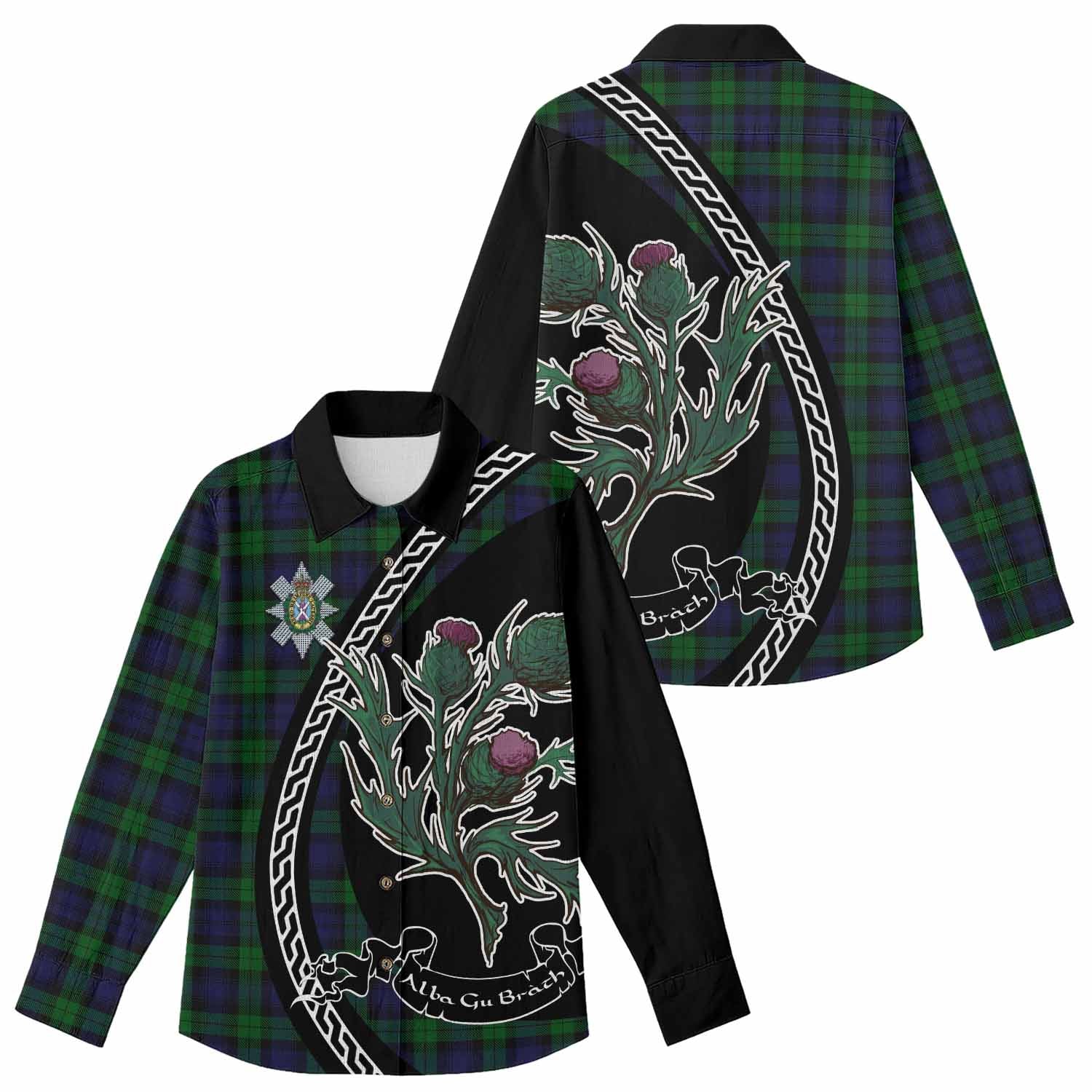 Black Watch Family Crest Tartan Women Casual Shirt Alba Thistle Inspired - Tartan Vibes Clothing