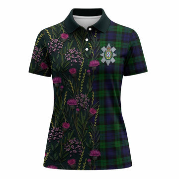 Black Watch Family Crest Tartan Women Polo Shirt Scottish Thistle Flower Pattern Half Style - Tartan Vibes Clothing