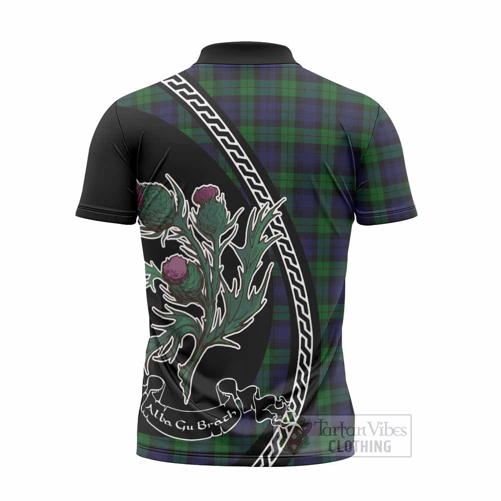 Black Watch Family Crest Tartan Zipper Polo Shirt Alba Thistle Inspired - Tartan Vibes Clothing