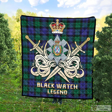 Black Watch Modern Tartan Quilt with Clan Crest and the Golden Sword of Courageous Legacy