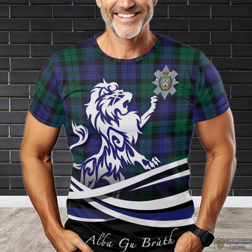 Black Watch Modern Tartan T-Shirt with Alba Gu Brath Regal Lion Emblem