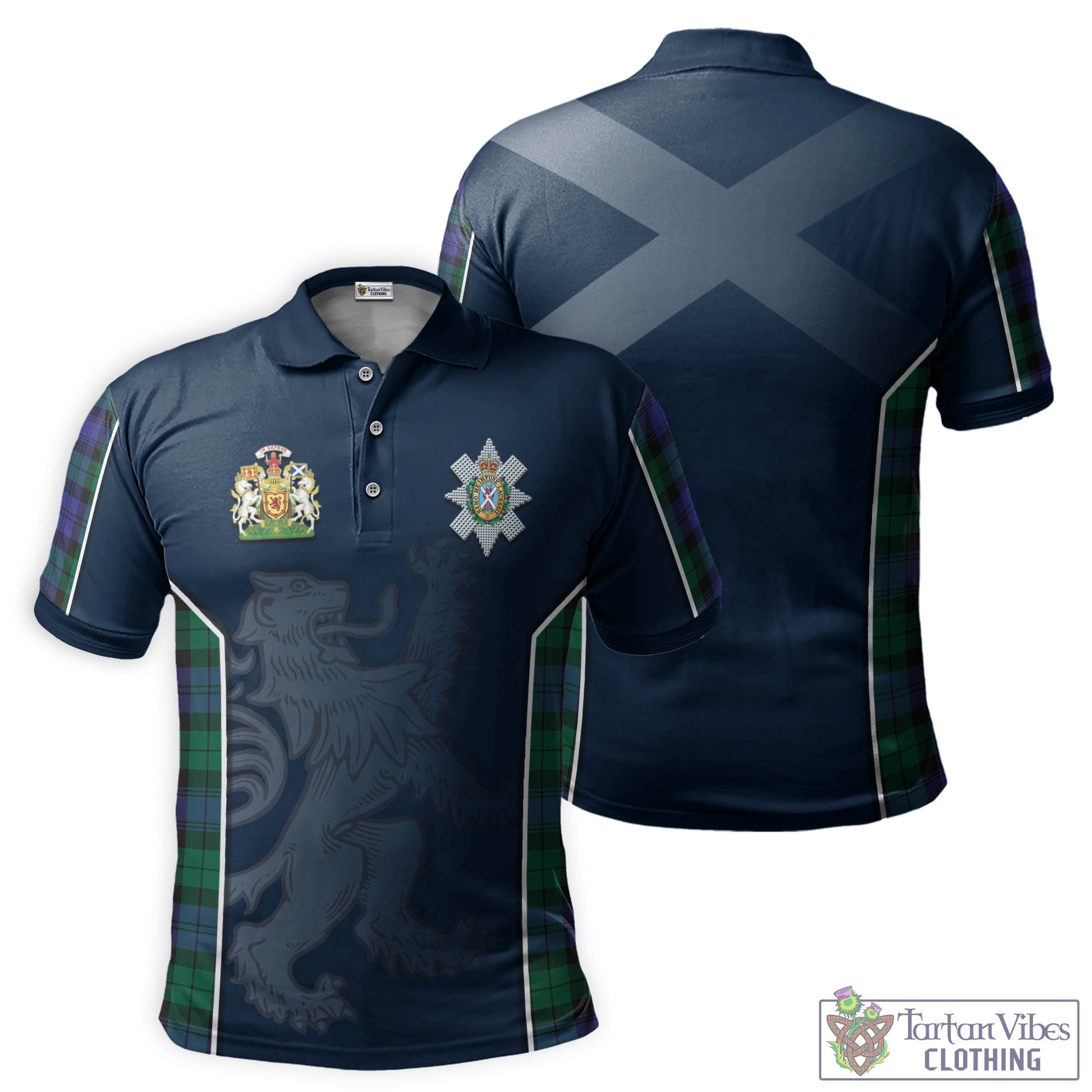 Tartan Vibes Clothing Black Watch Modern Tartan Men's Polo Shirt with Family Crest and Lion Rampant Vibes Sport Style